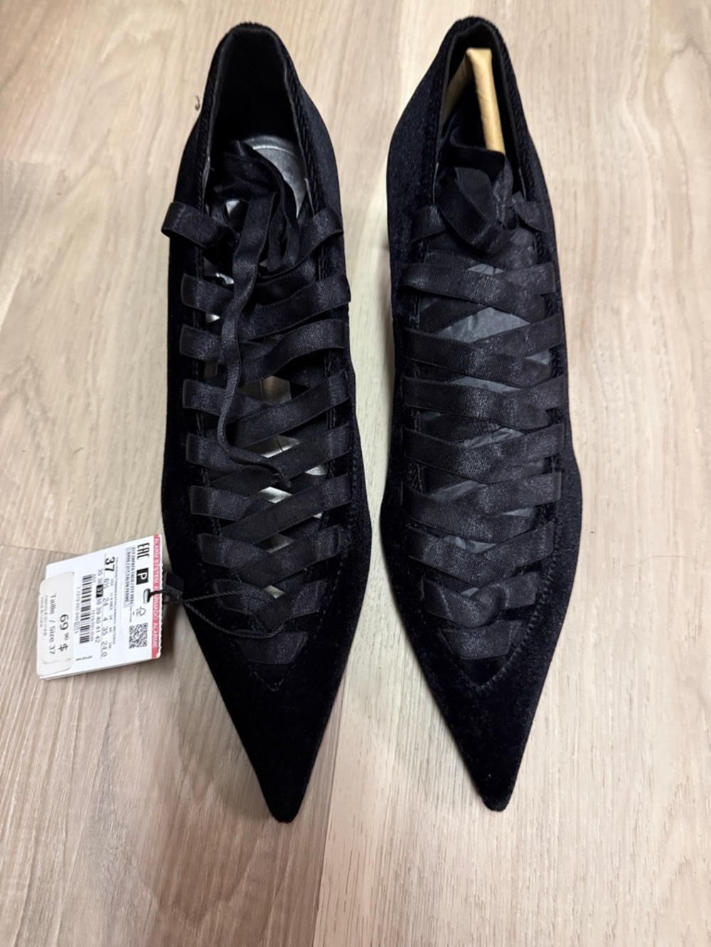 Zara Black Pointed Lace-Up Heels